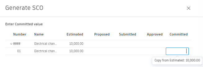 Copy cost item amount button