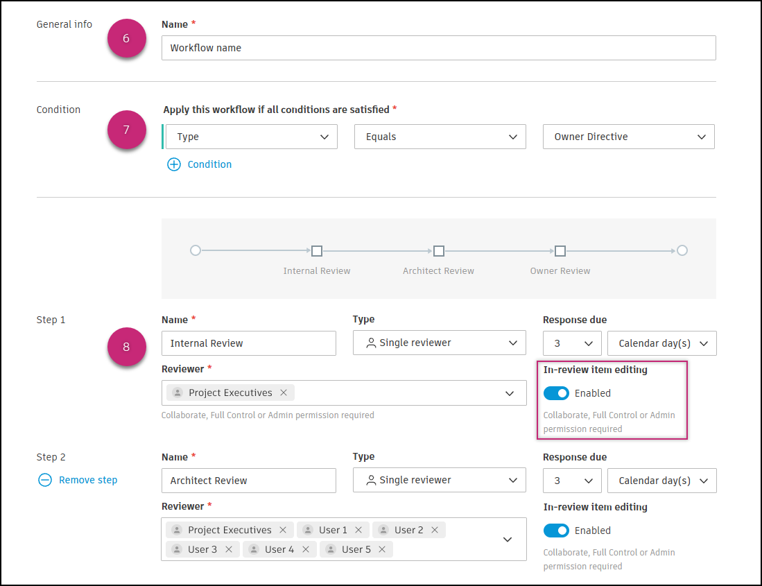 Setup for cost approval workflow