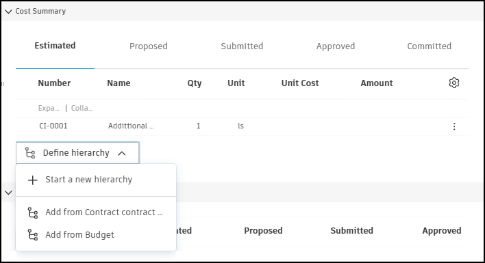 Define subitem hierarchy