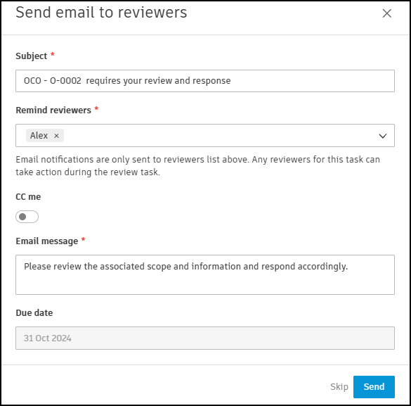 Approval workflow send dialog
