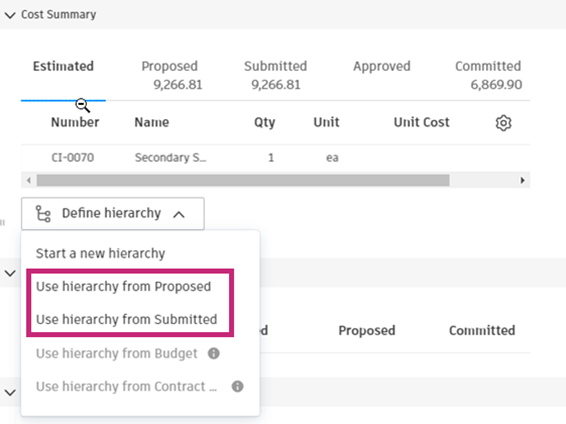 Subitem hierarchy options
