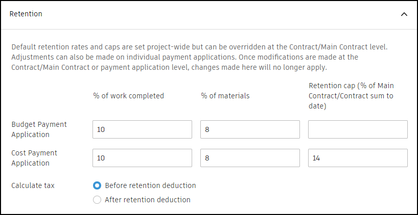 Cost retention settings