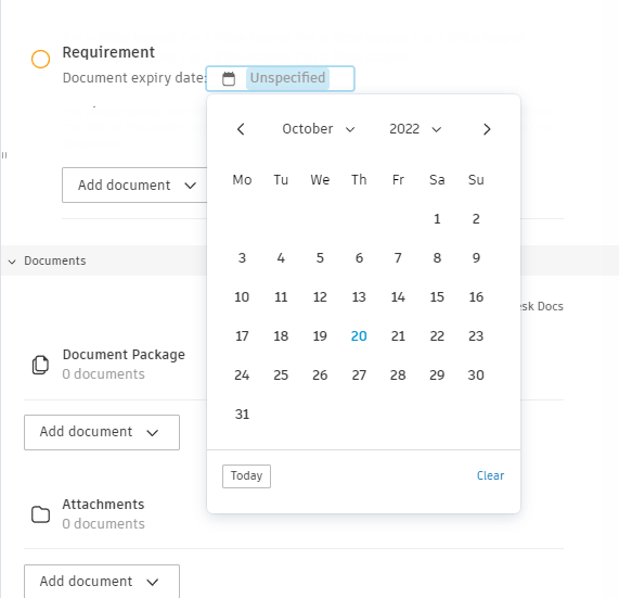 Compliance requirement expiry date configuration dialog