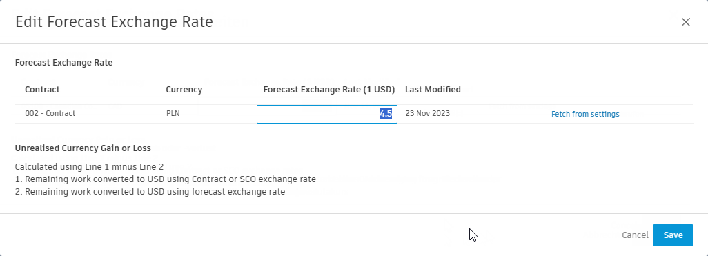 Edit Forecast Exchange Rates