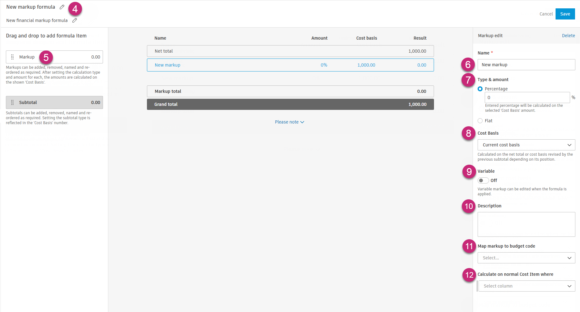 Financial markup formula configuration steps