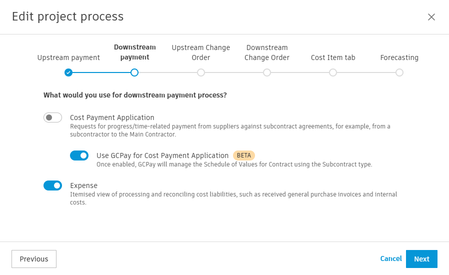 Downstream Payment section showing GCPay integration toggle