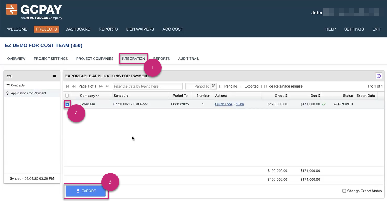 Exportable applications list in GCPay