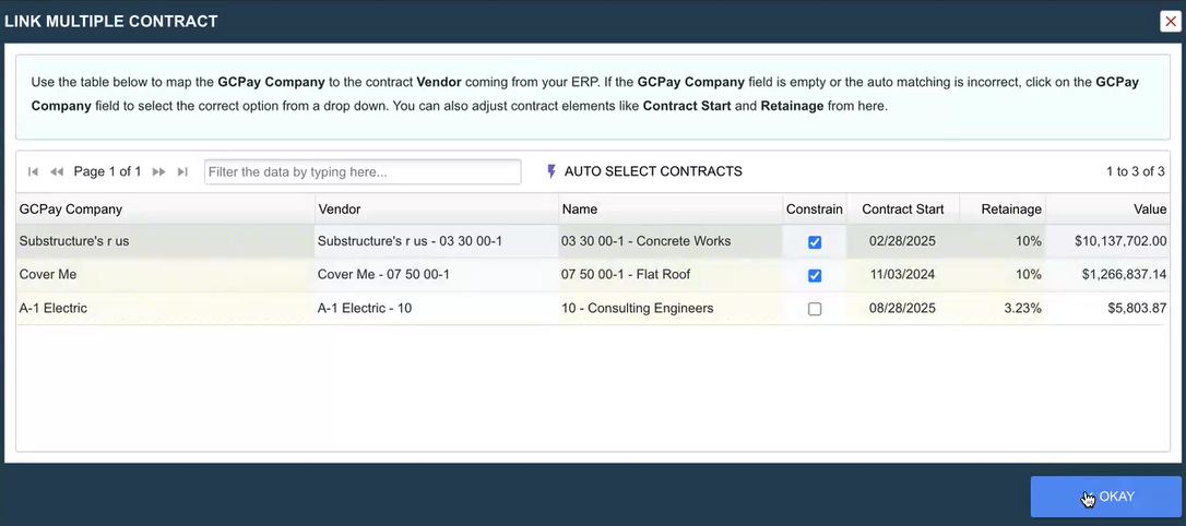 Multiple contracts selected for linking