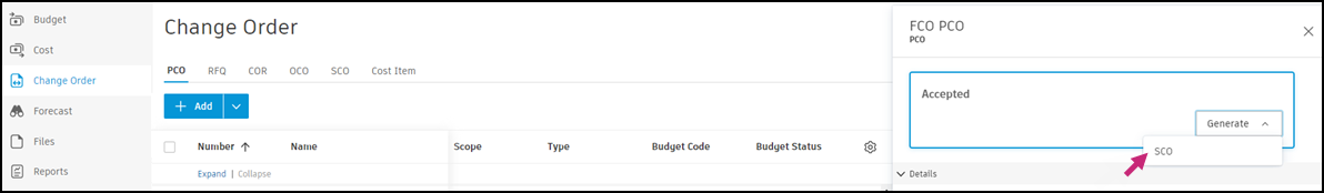 Generate SCO button and interface for creating Subcontractor Change Orders