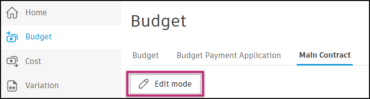 Main Contract edit mode interface