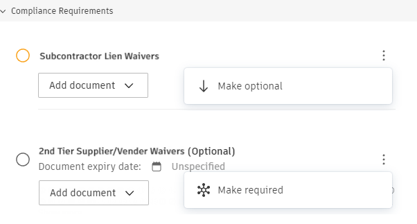 Compliance requirement optional or required configuration options