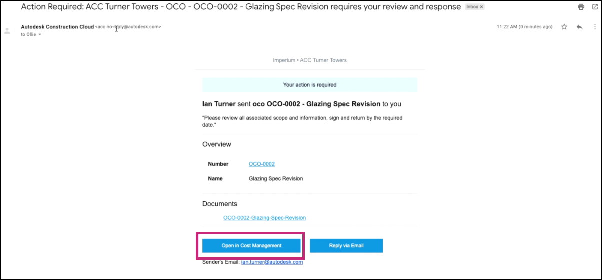 Owner change order email example