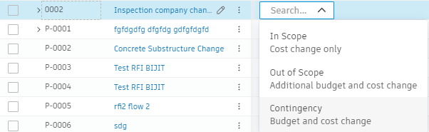 PCO and cost item scope customisation