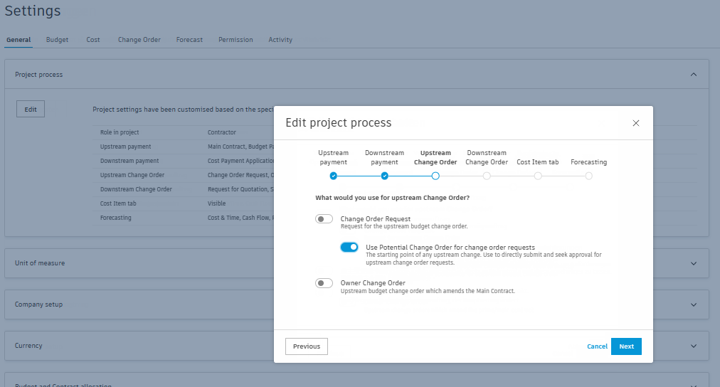 Project process setting