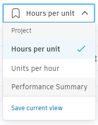 Performance Tracking view options for different types of work