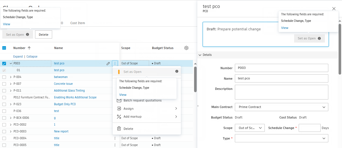 Required fields validation message