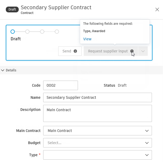 Required fields validation message for contracts