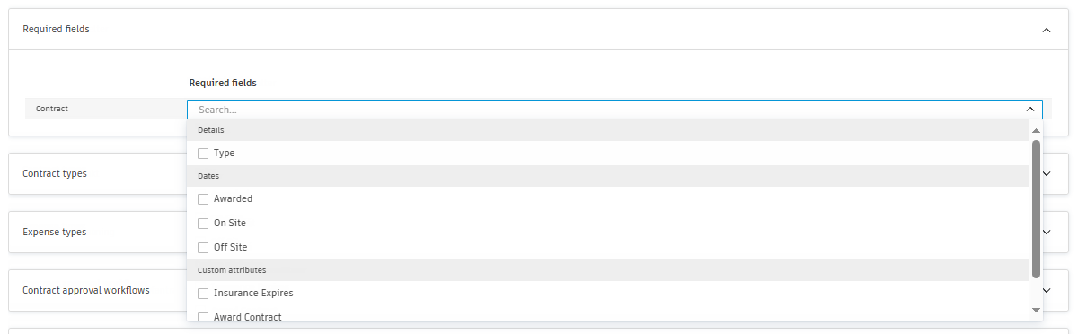 Required fields for contracts configuration