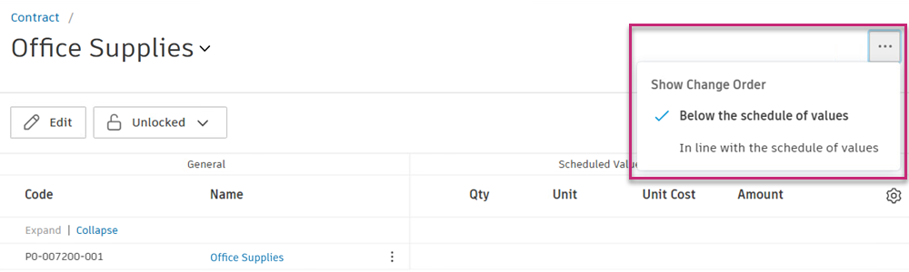 Show change orders as column