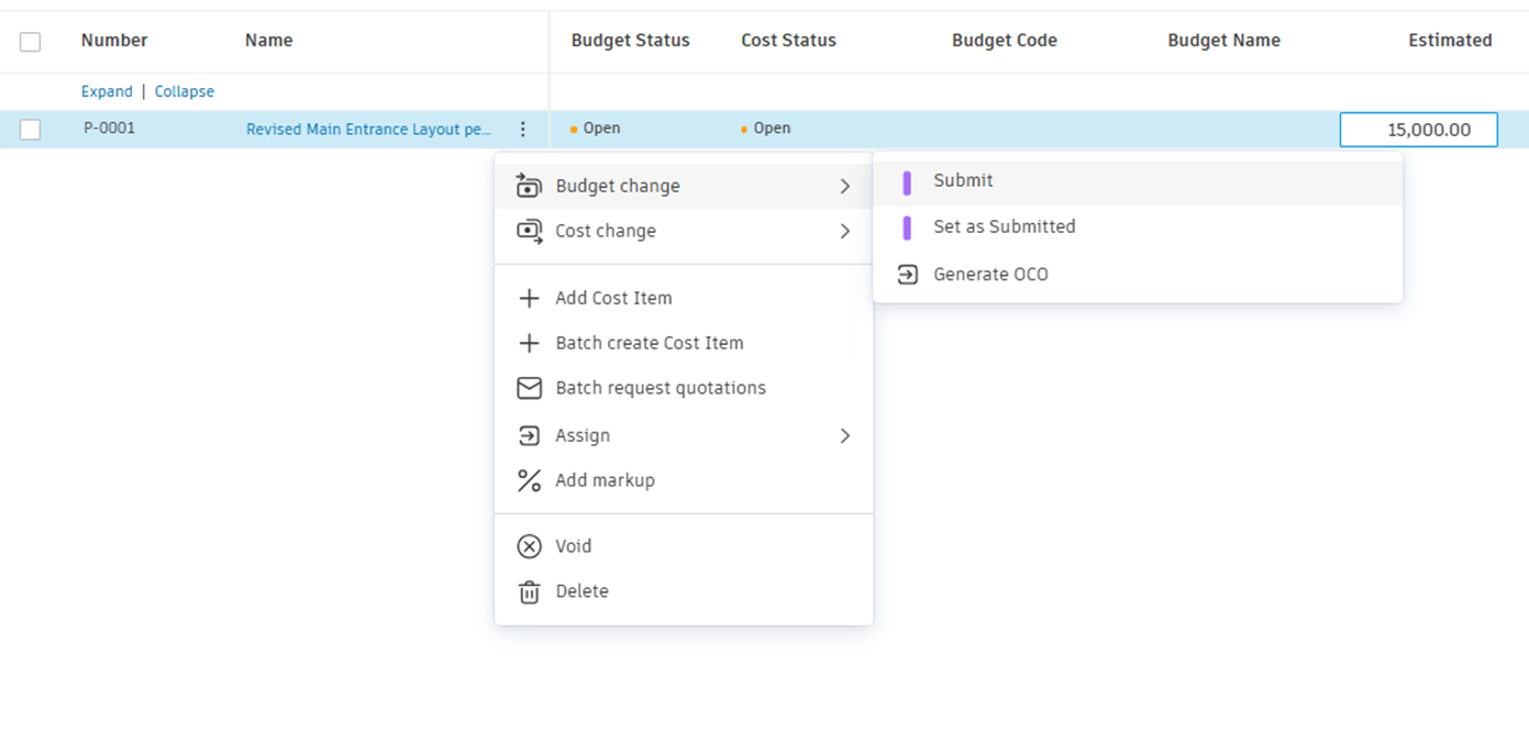 Submit PCO without cost items