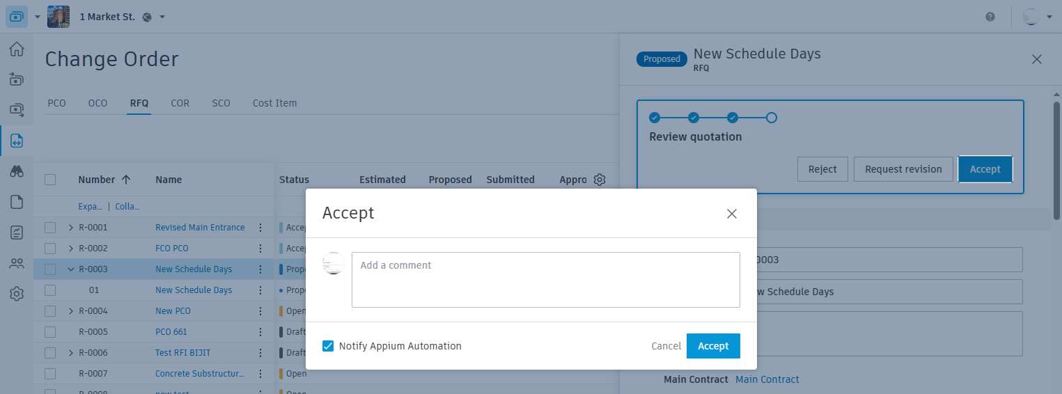 Supplier response example