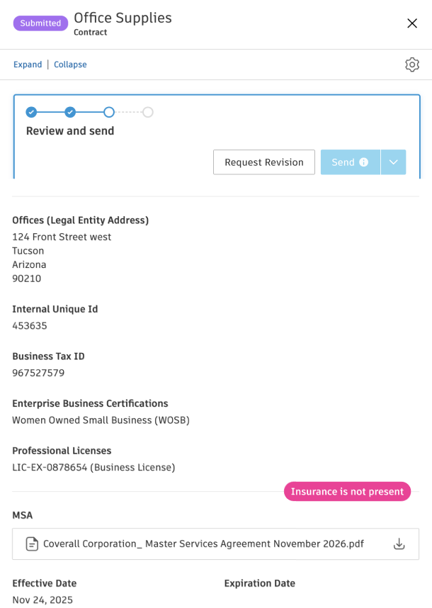 Qualification and Risk Profile section showing the Insurance is not present indicator