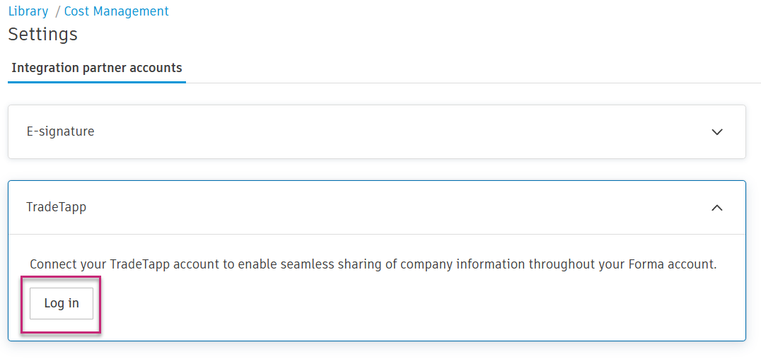 TradeTapp login button in integration partner accounts