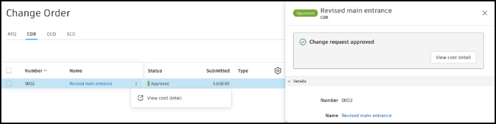 View cost detail example