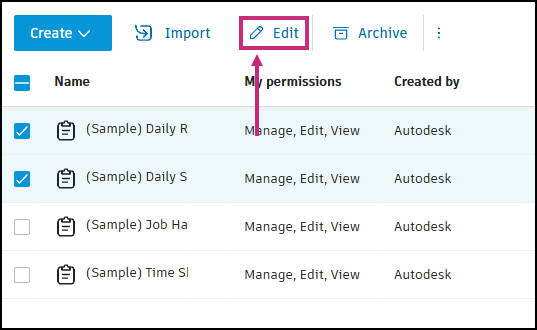 Edit and delete form templates