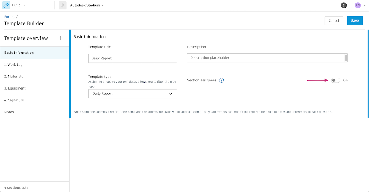 Toggle on section assignee