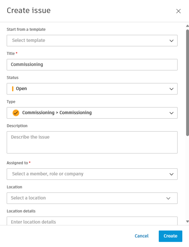 Create issue dialog