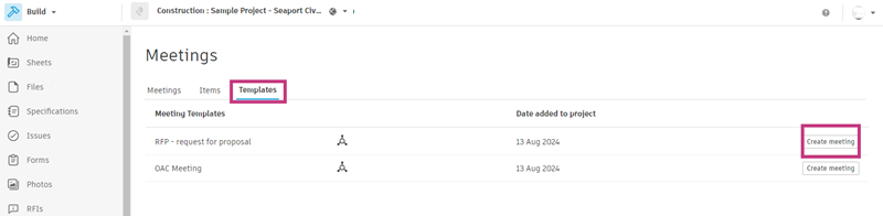 Create from template tab