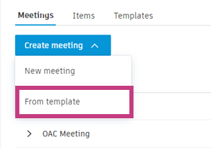 Create meeting from template option