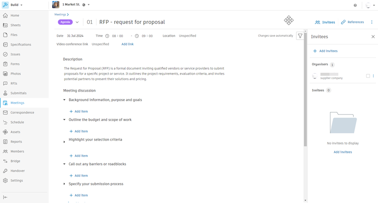 Edit meeting template