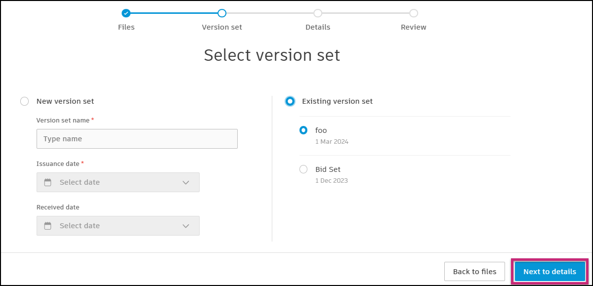 Select Version Set