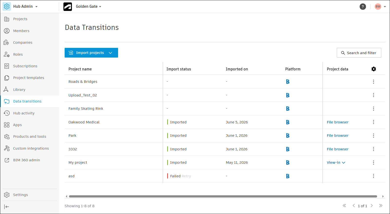 Data Transitions main page