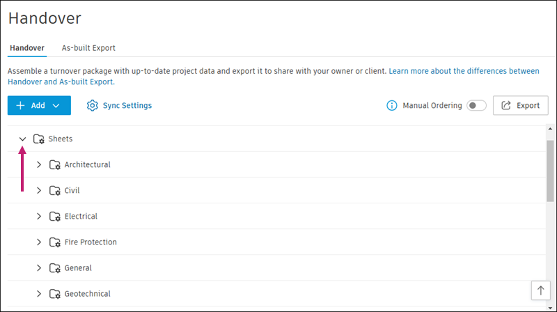 Expand folder in Handover
