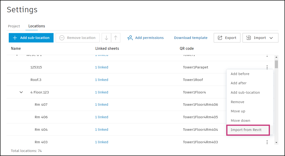 Locations import to node