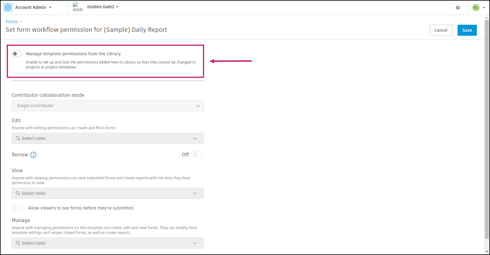 Edit to manage template permissions