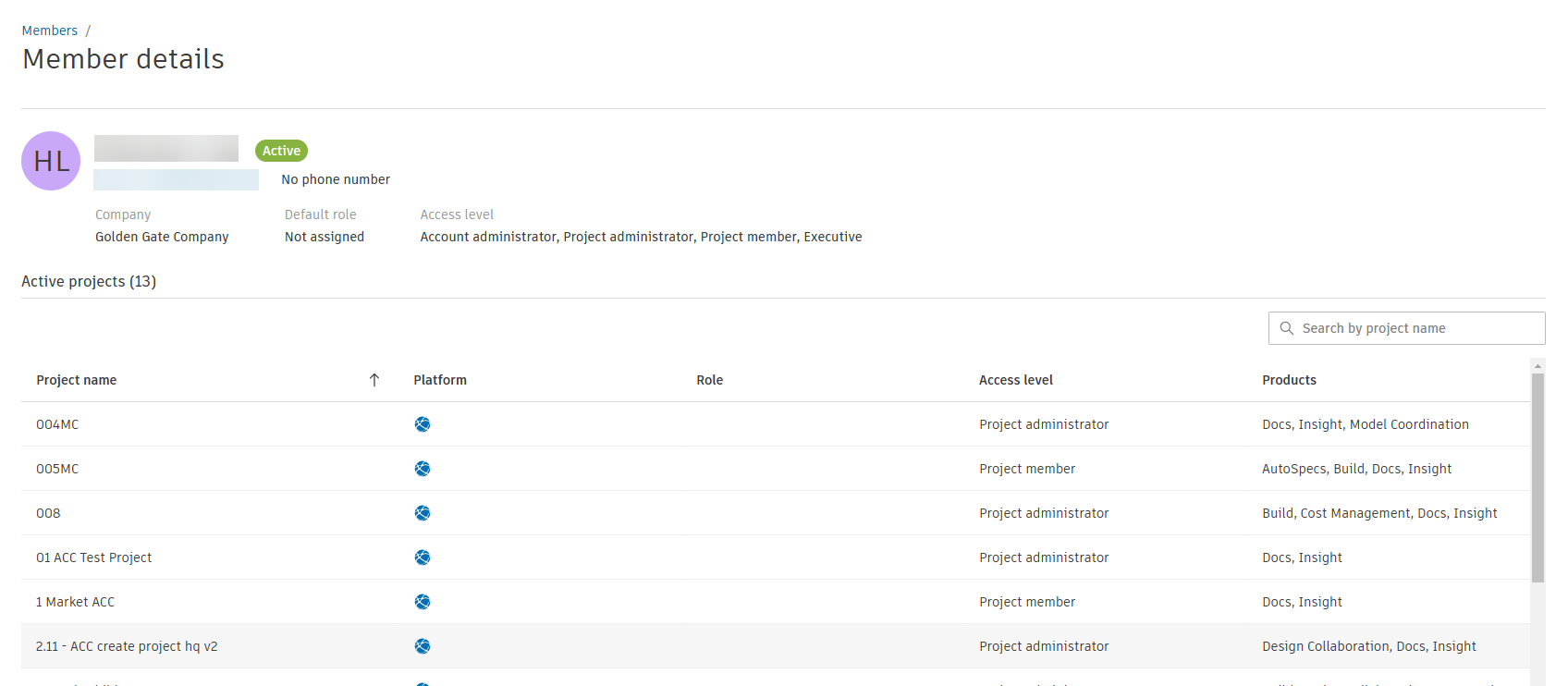 Member details projects