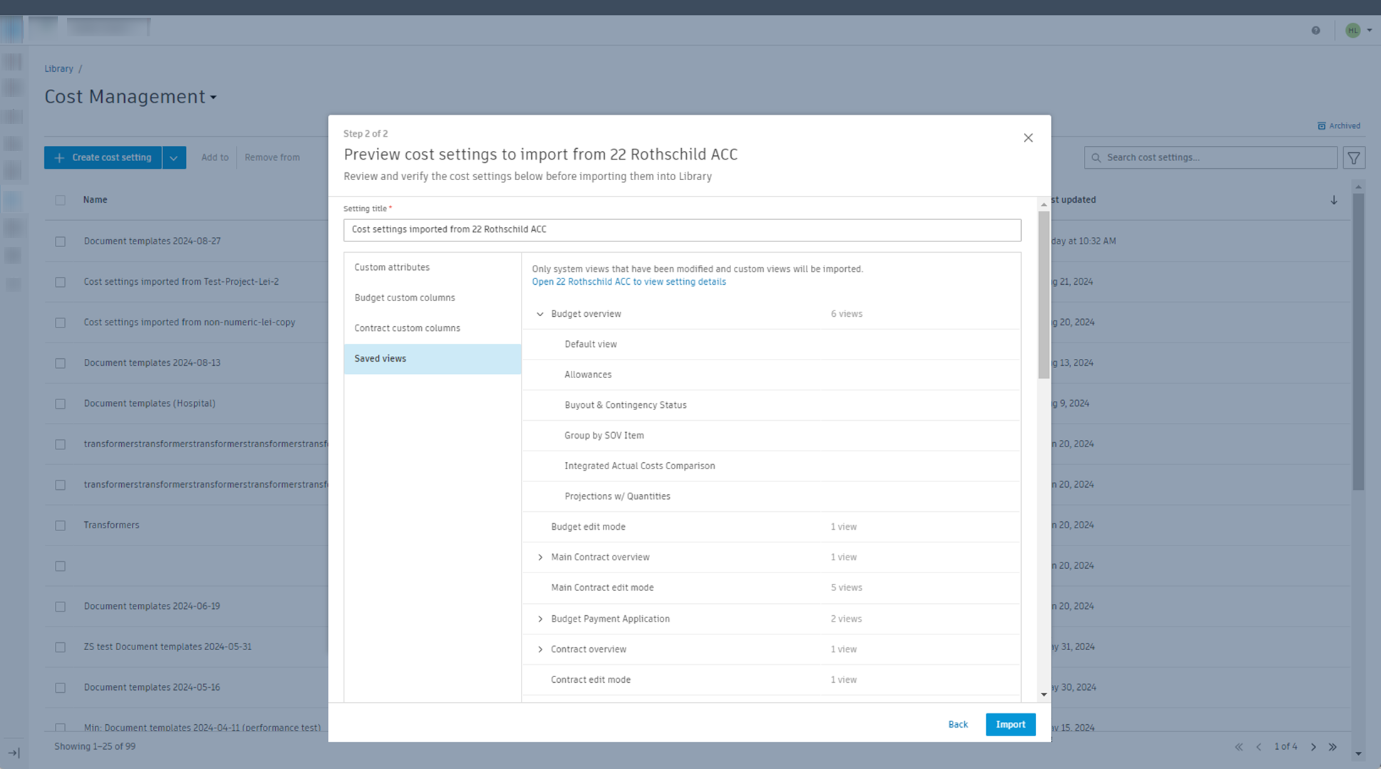 Preview Cost Setting