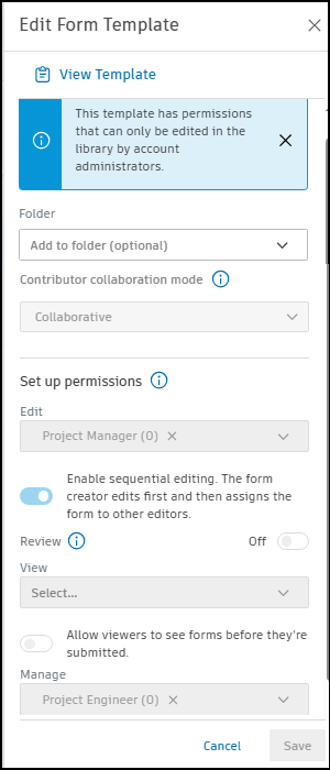 Project template-level permissions screenshot
