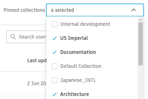 Select pinned collections