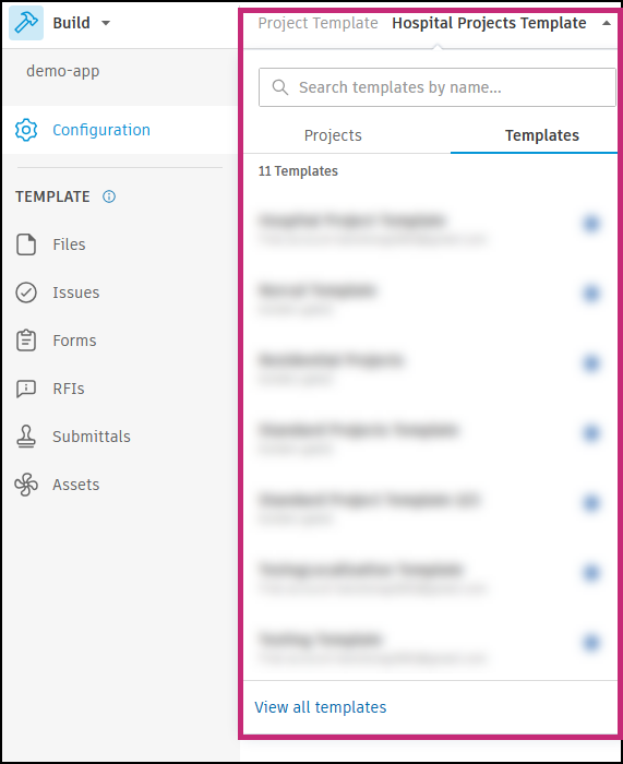 Template picker menu
