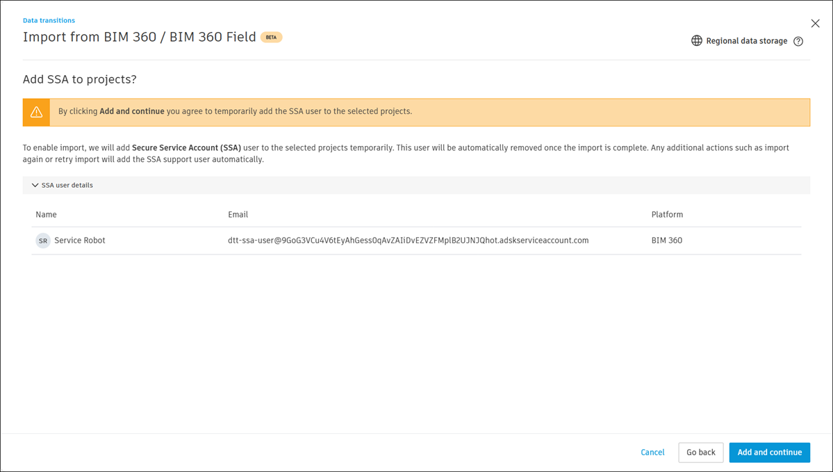Add SSA to projects dialog