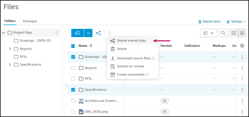 Delete shared links