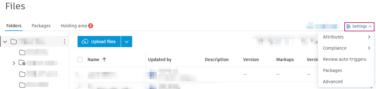 Settings main page
