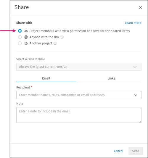 Share modal select project members