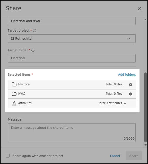 Review selected items dialog