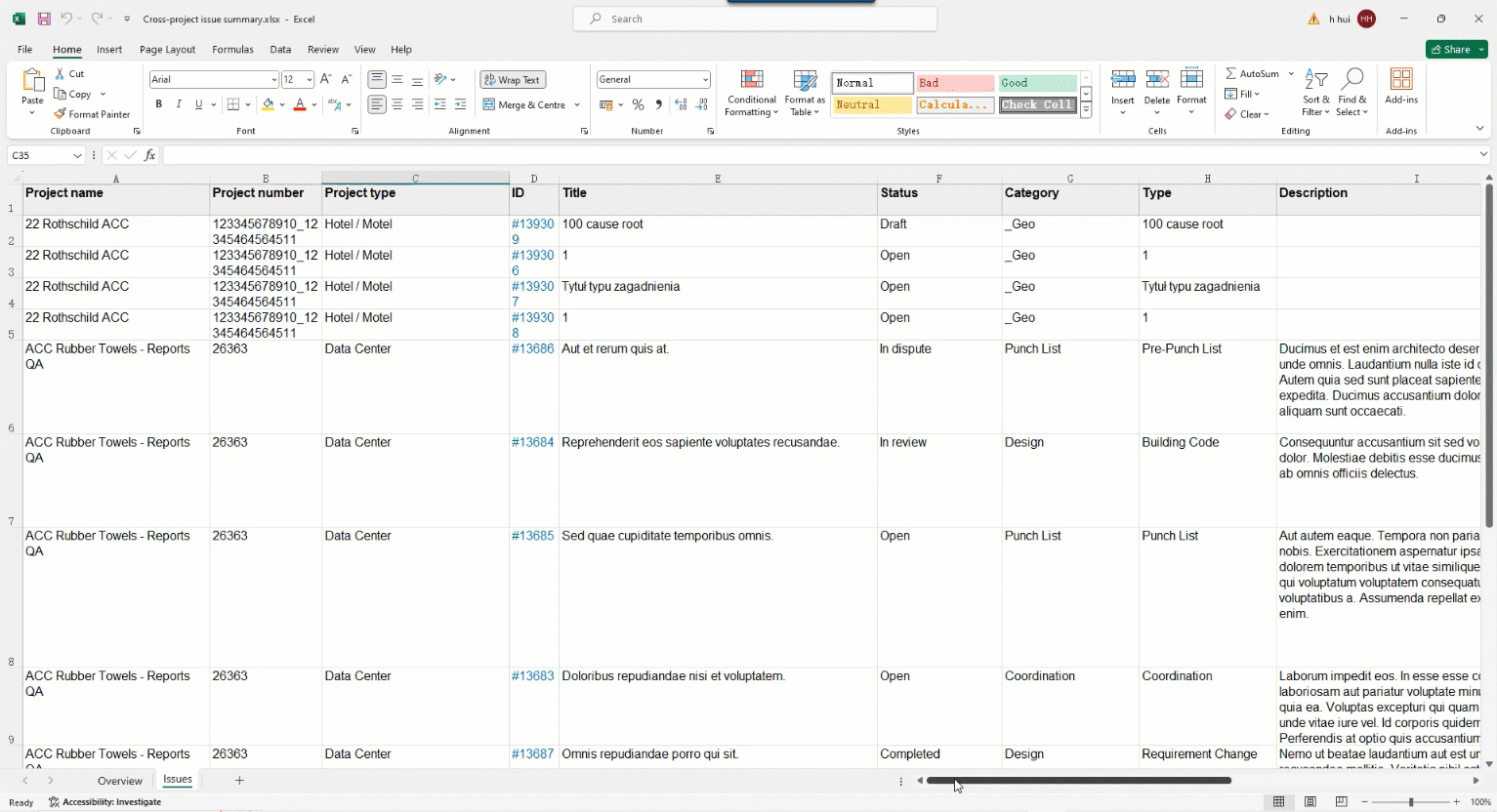 Summary Issue Report Issue Reports